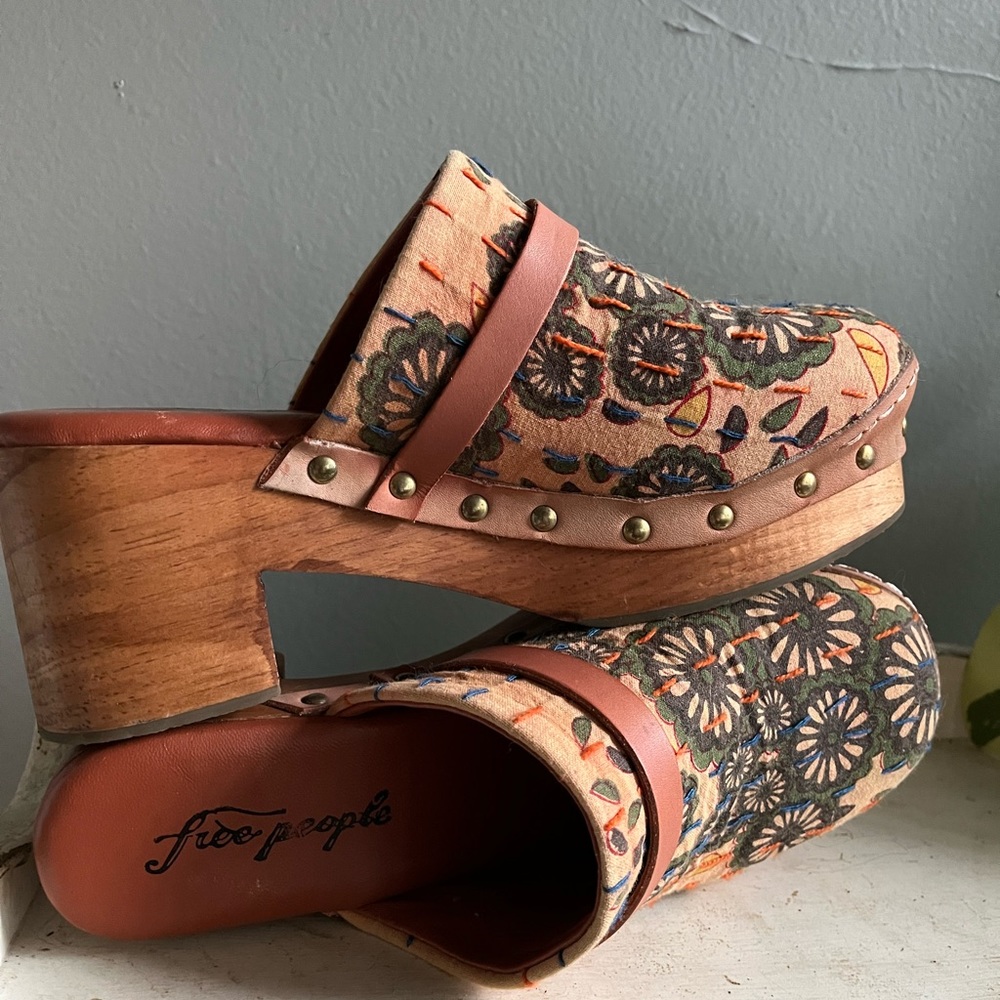 Free People Embroidered Clogs